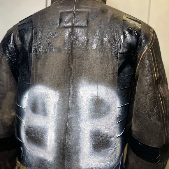 Balenciaga Paint Logo Taped Genuine Shearling Bomber Jacket - Picture 16 of 16